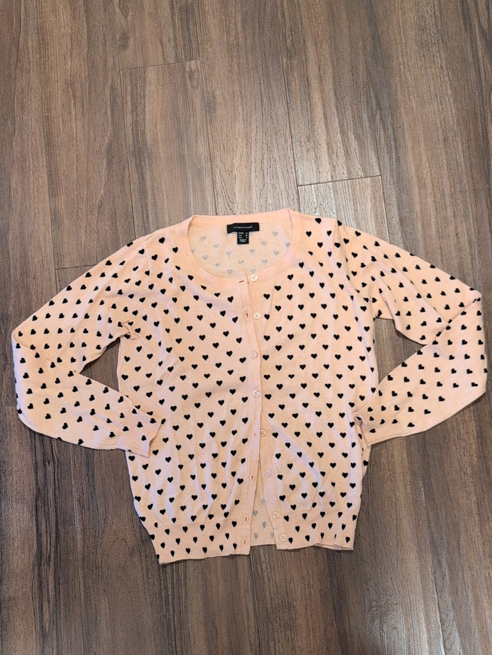 Primark Atmosphere Pink Heart Print Crewneck Cardigan Button Up